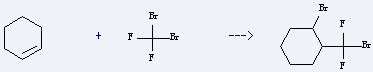 Cyclohexane,1-bromo-2-(bromodifluoromethyl)- is prepared by reaction of cyclohexene with dibromo-difluoro-methane. 